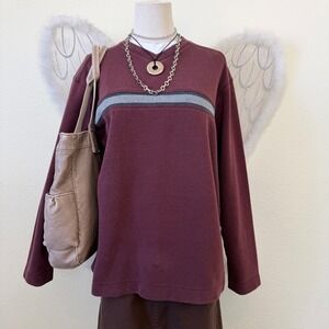 Indie Skater Grunge Long Sleeve Waffle Knit Crew Neck Pullover Burgundy Sweater